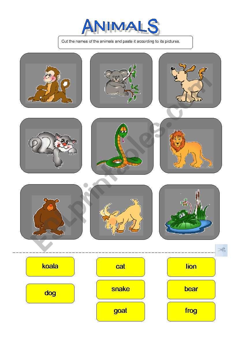 Animals (Matching Activity) worksheet