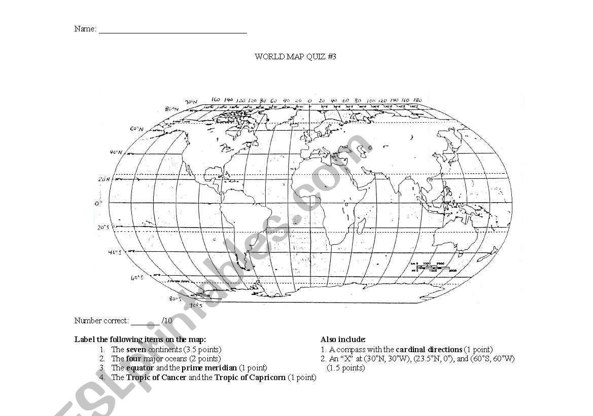 World Map Quiz worksheet