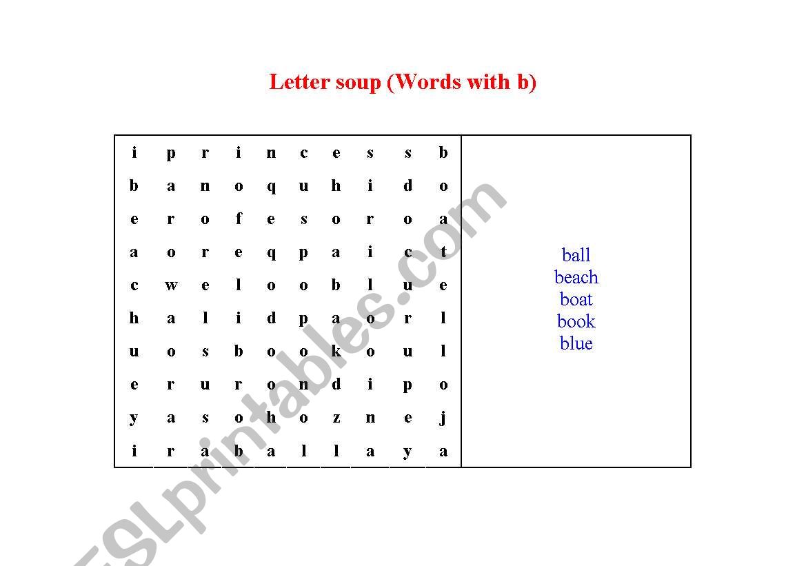 Letter soup - Words with B worksheet