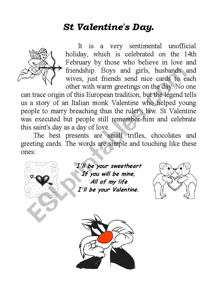St. Valentines day worksheet