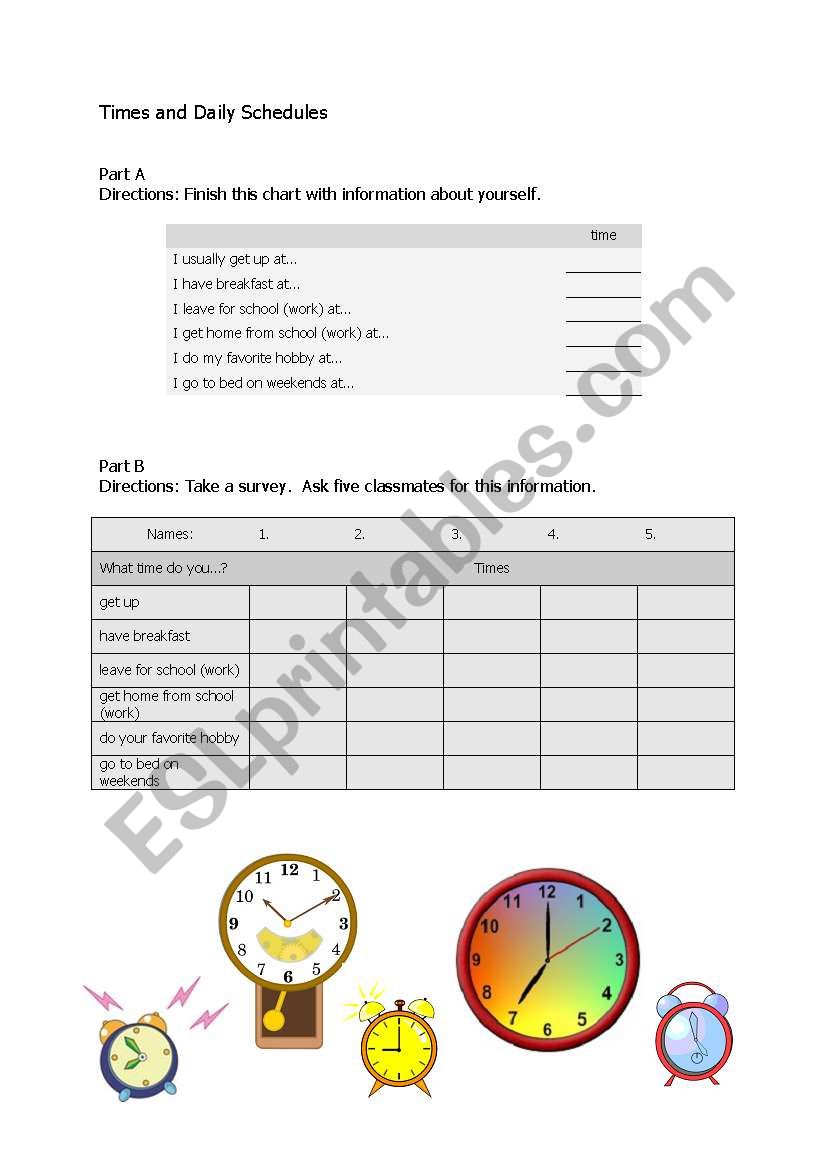 time and daily schedules worksheet