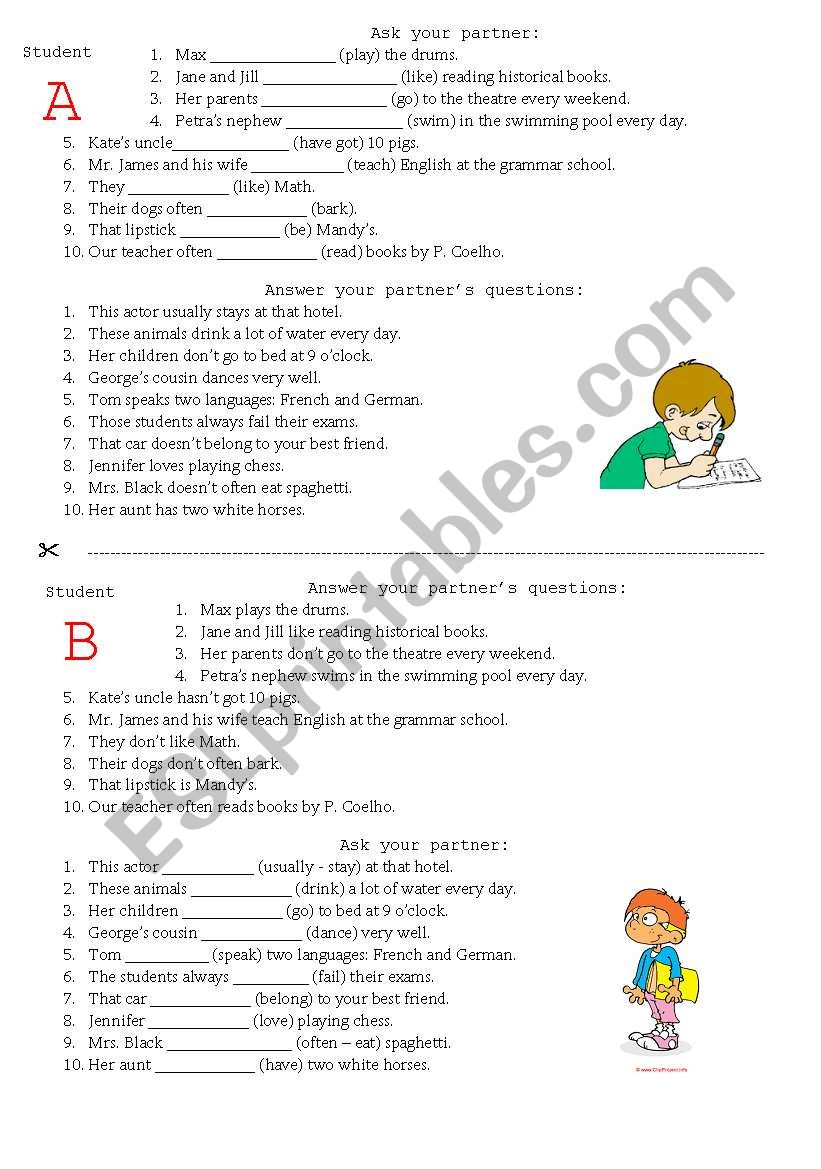 Present Simple - questions and answers, students work in pairs