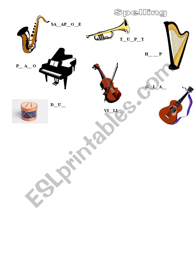 music instruments worksheet