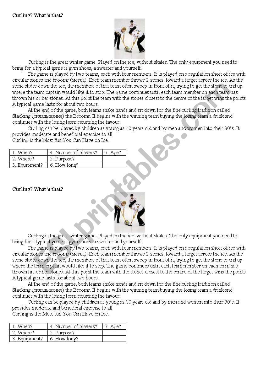 Curling worksheet