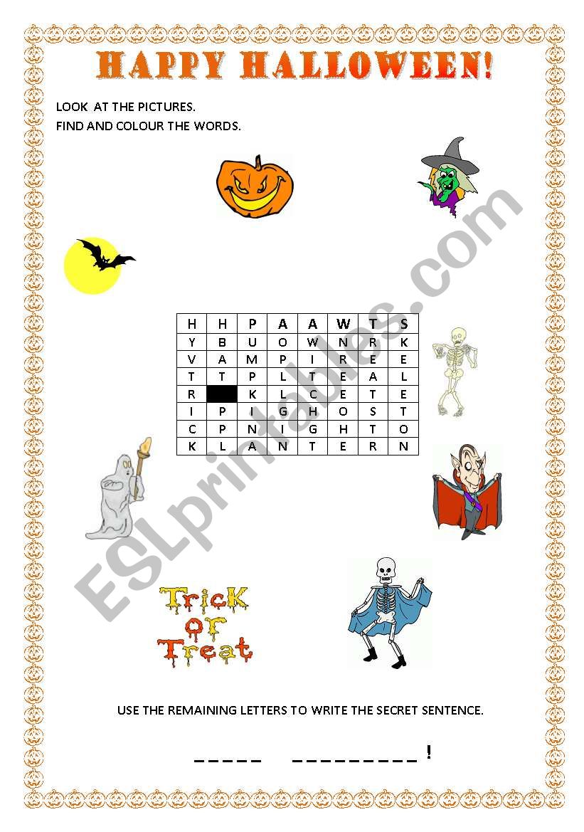 Halloween wordsearch worksheet