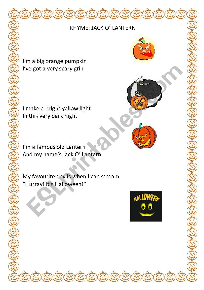 Jack O Lantern rhyme worksheet