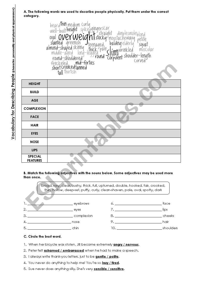 Adjectives to describe appearance and character