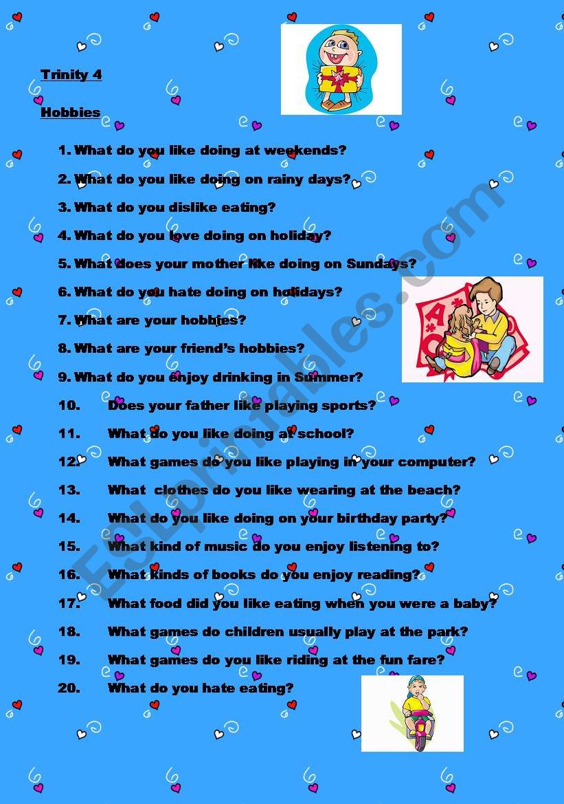 Trinity 4 Hobbies worksheet