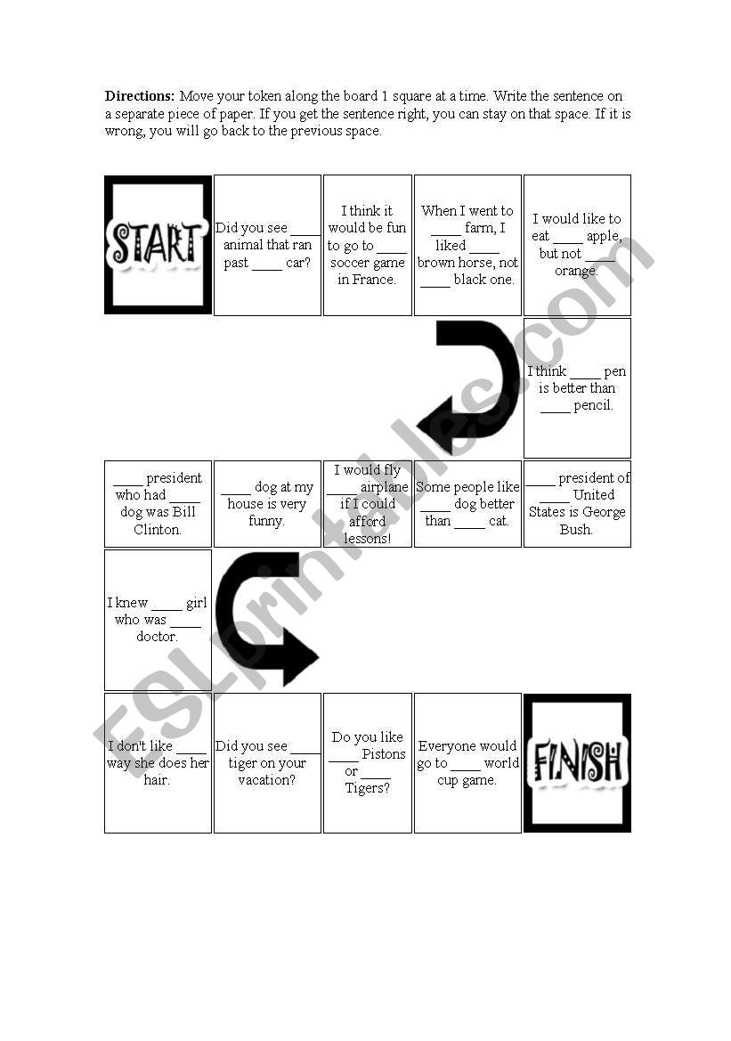 article board game worksheet