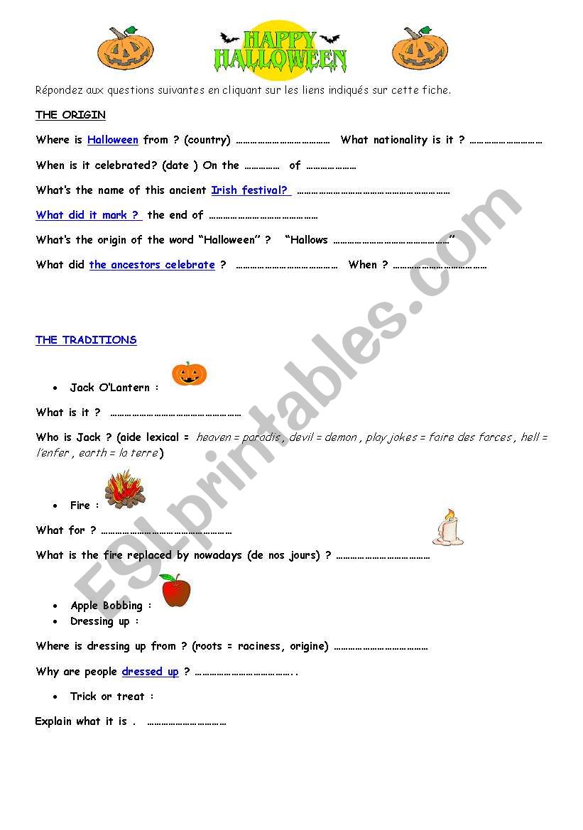 Webquest Halloween worksheet