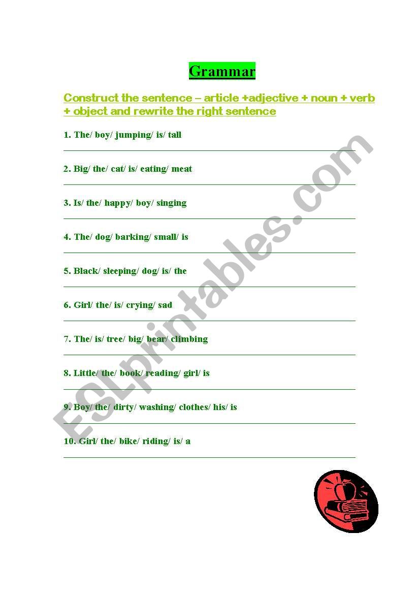 sentence construction worksheet