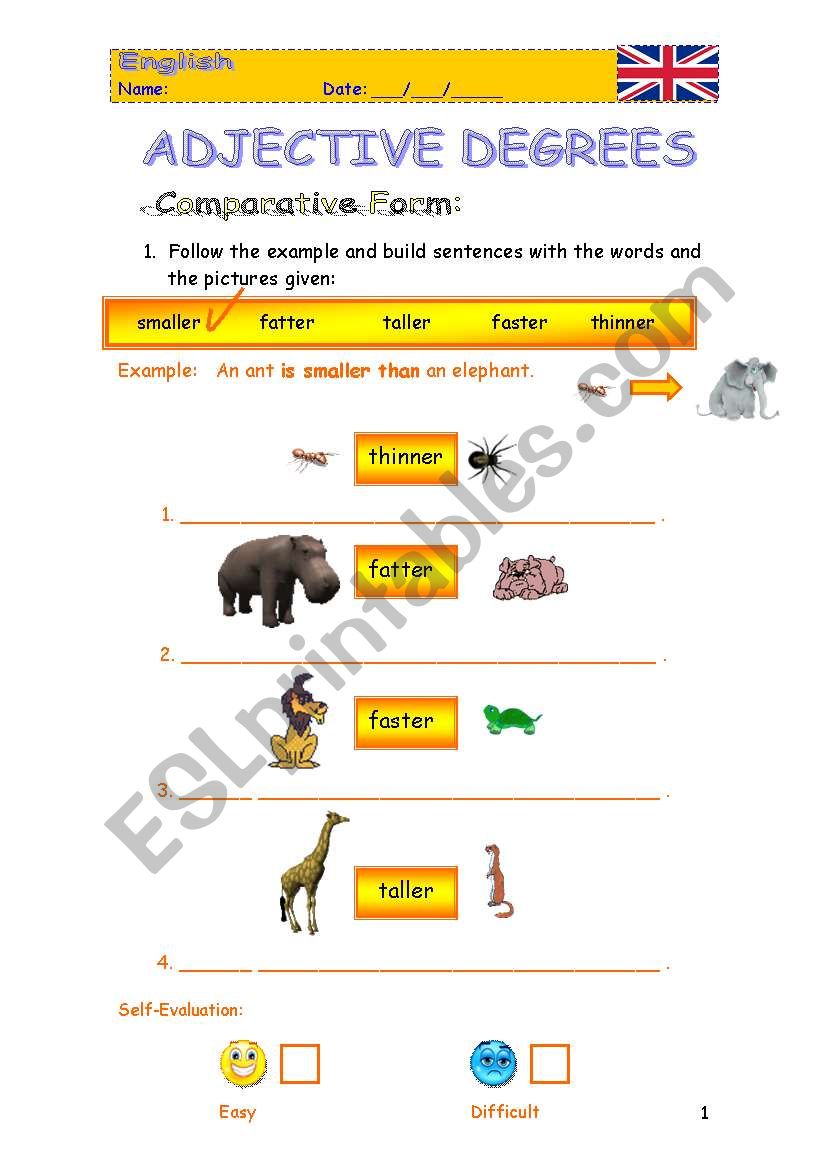 Adjective Degrees worksheet