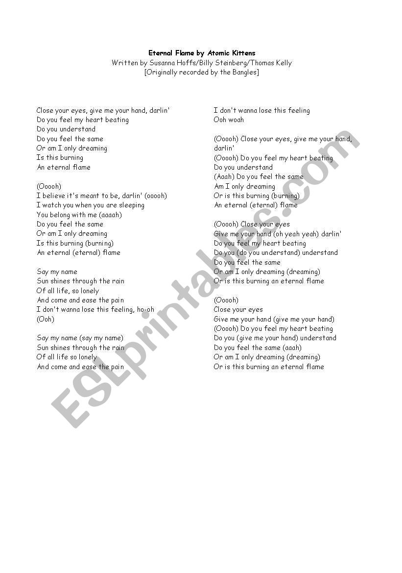 Eternal Flame-Song worksheet