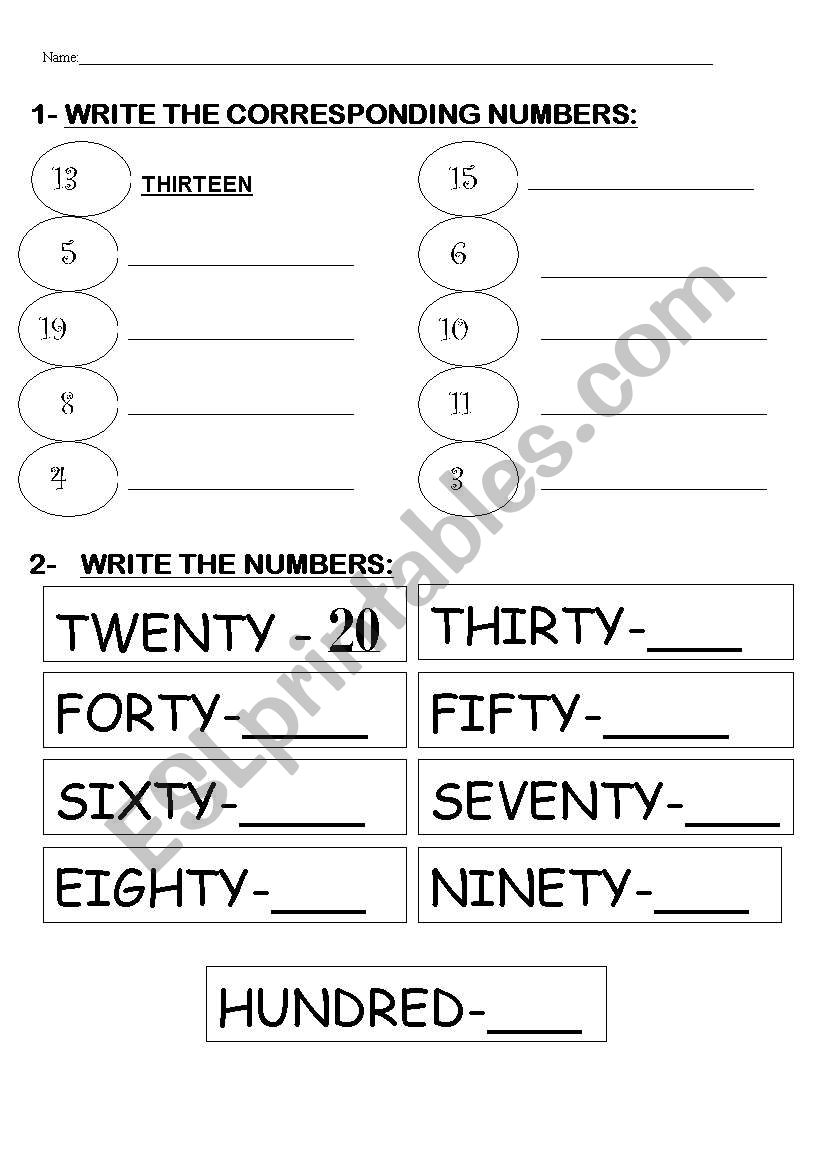 NUMBERS worksheet