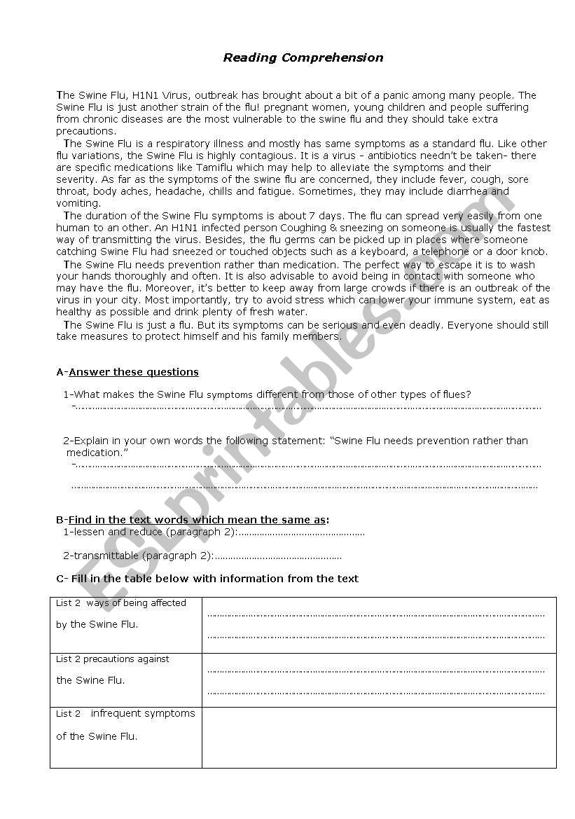 Reading comprehension worksheet