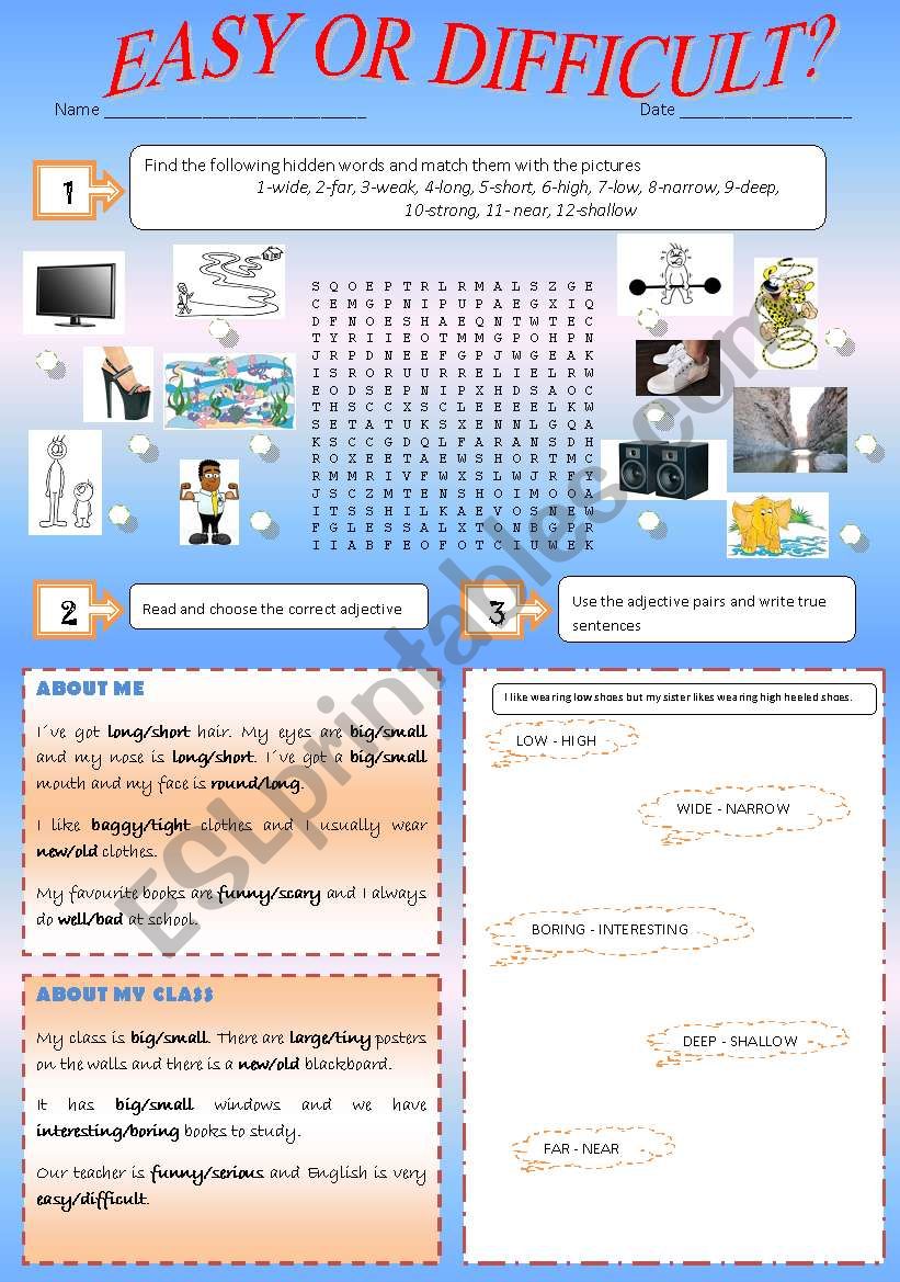 EASY OR DIFFICULT? worksheet