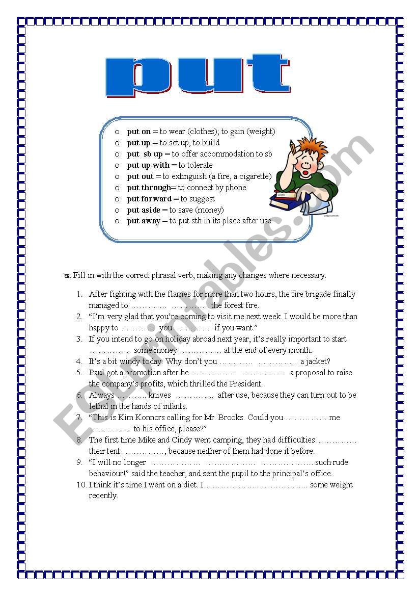 phrasal verbs - PUT- / explanation + prectice + key