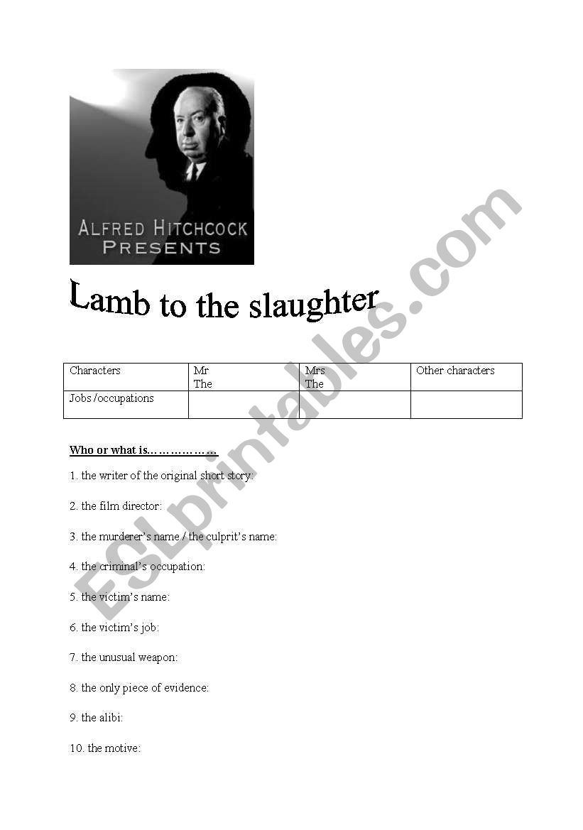 Lamb to the slaughter worksheet