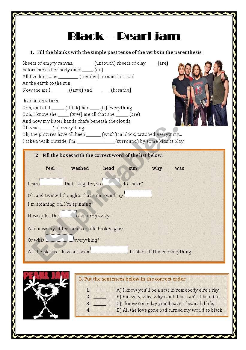 Black (Pearl Jam) - Song worsheet