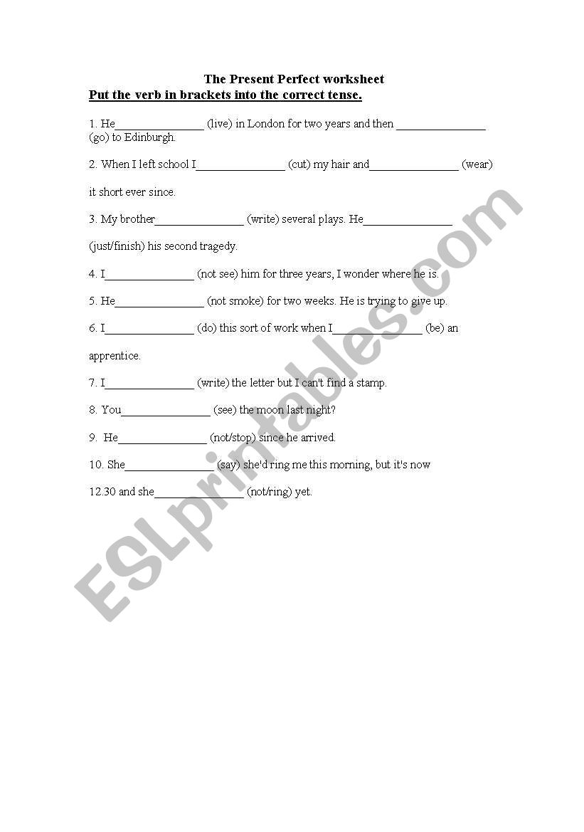 present perfect worksheet