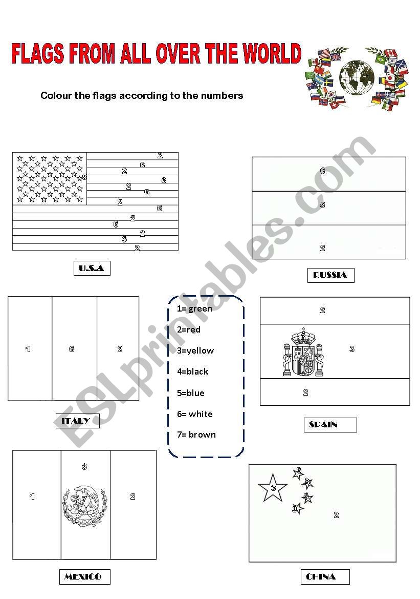Flags from all over the world worksheet