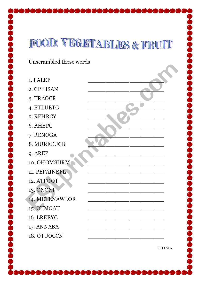 FOOD:VEGETABLES & FRUIT worksheet