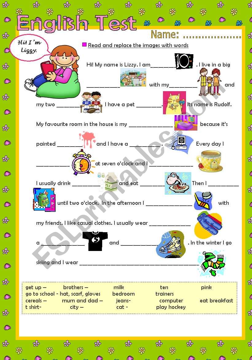 ELEMENTARY KIDS TEST - ESL worksheet by marianpayel