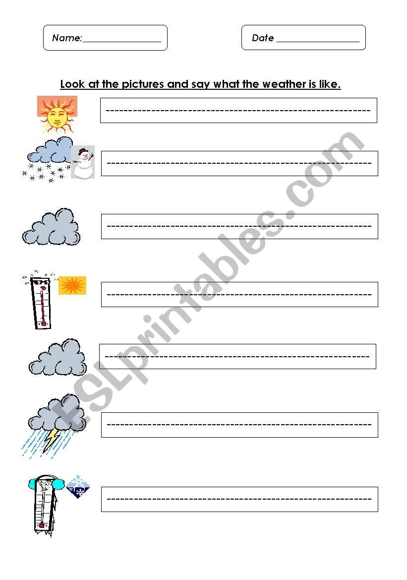 Types of weather worksheet