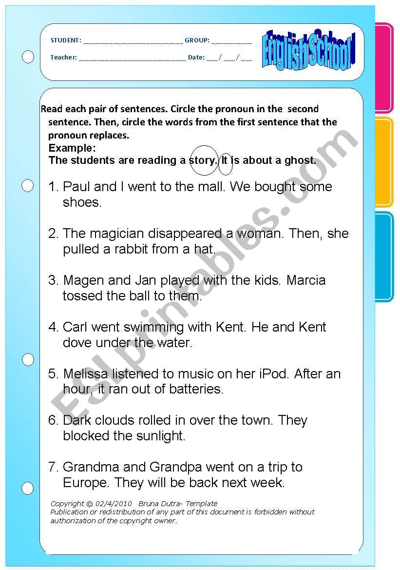 Pronouns   worksheet