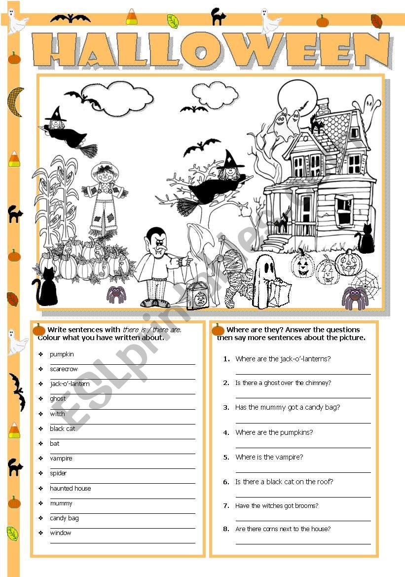 Halloween scene worksheet