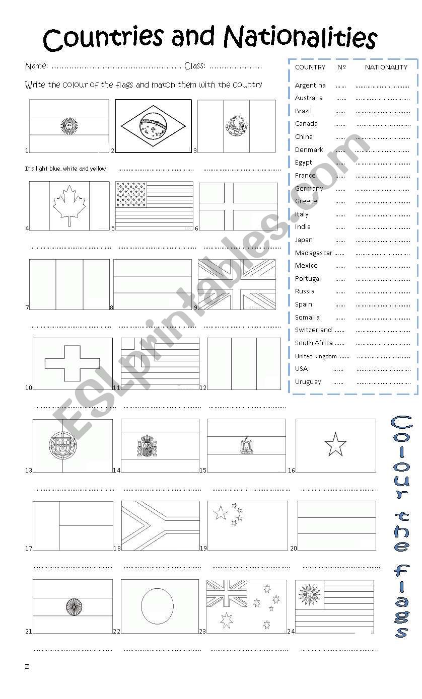 COUNTRIES AND NATIONALITIES worksheet