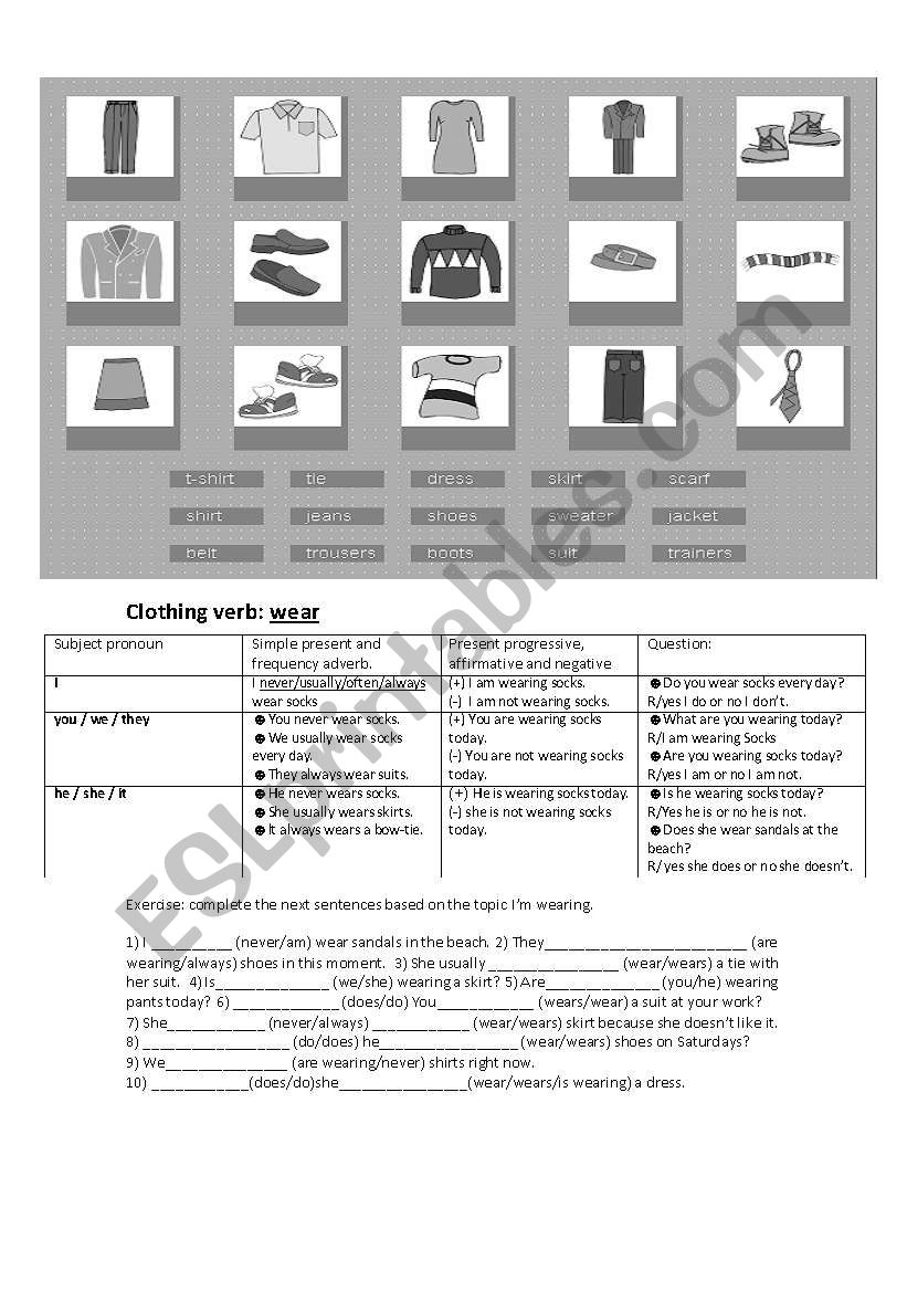 Clothing practice. worksheet