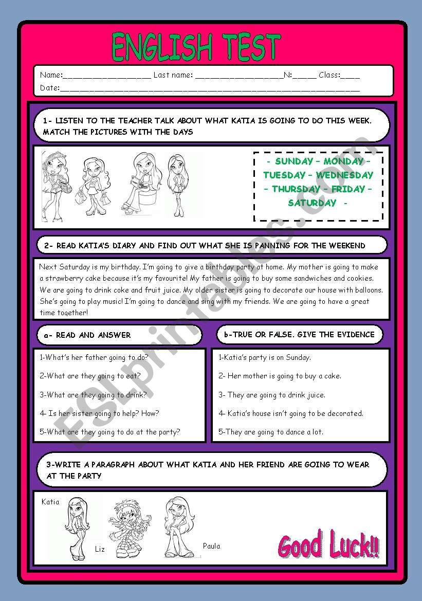 English Test  (With KEY) worksheet