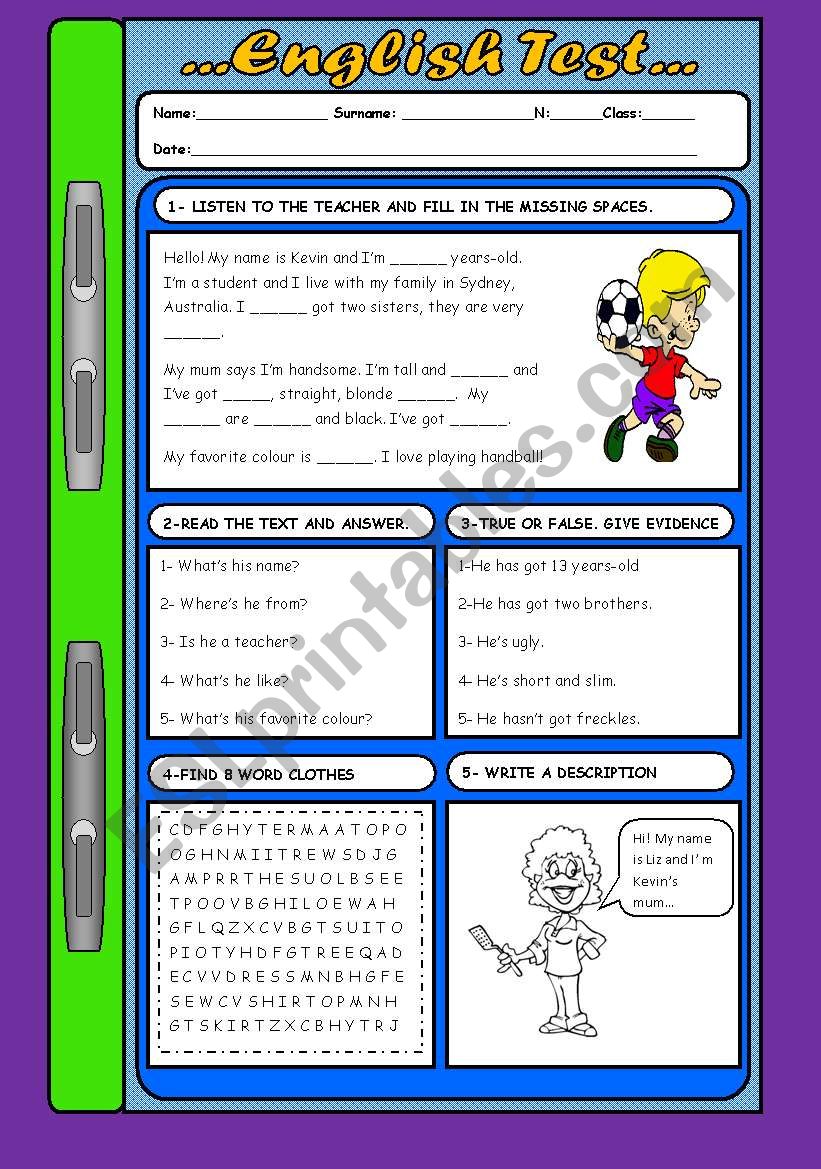 English Test... (With KEY) worksheet