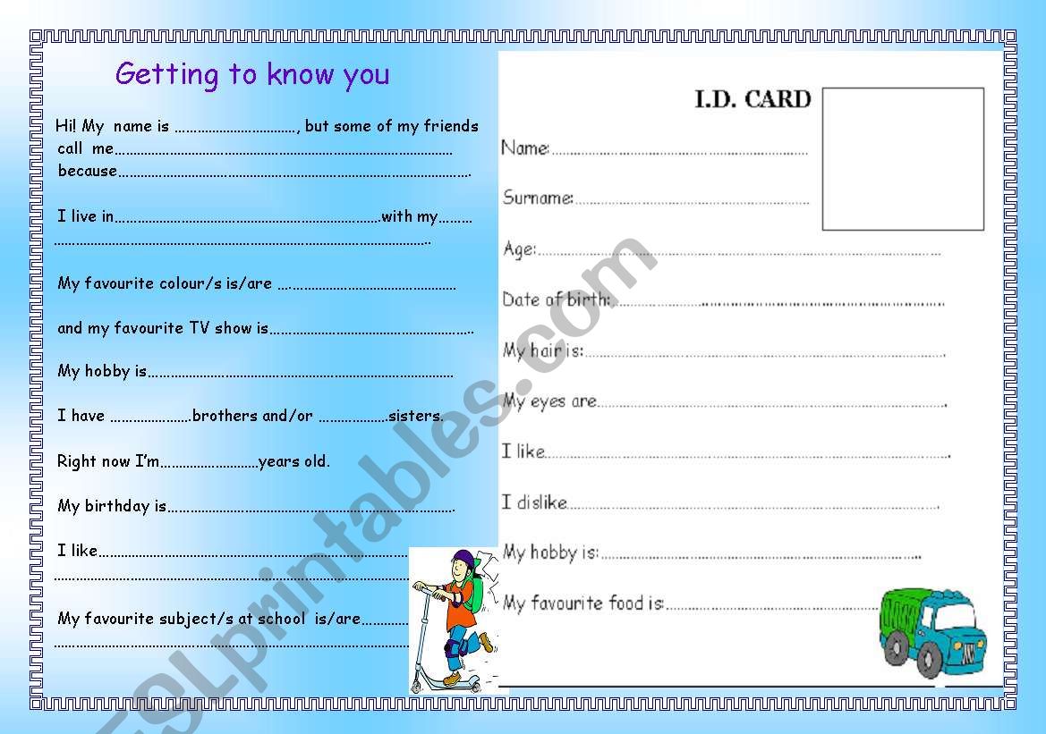 Getting to know you! worksheet