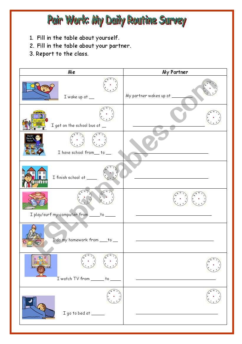 Daily Routine Survey worksheet