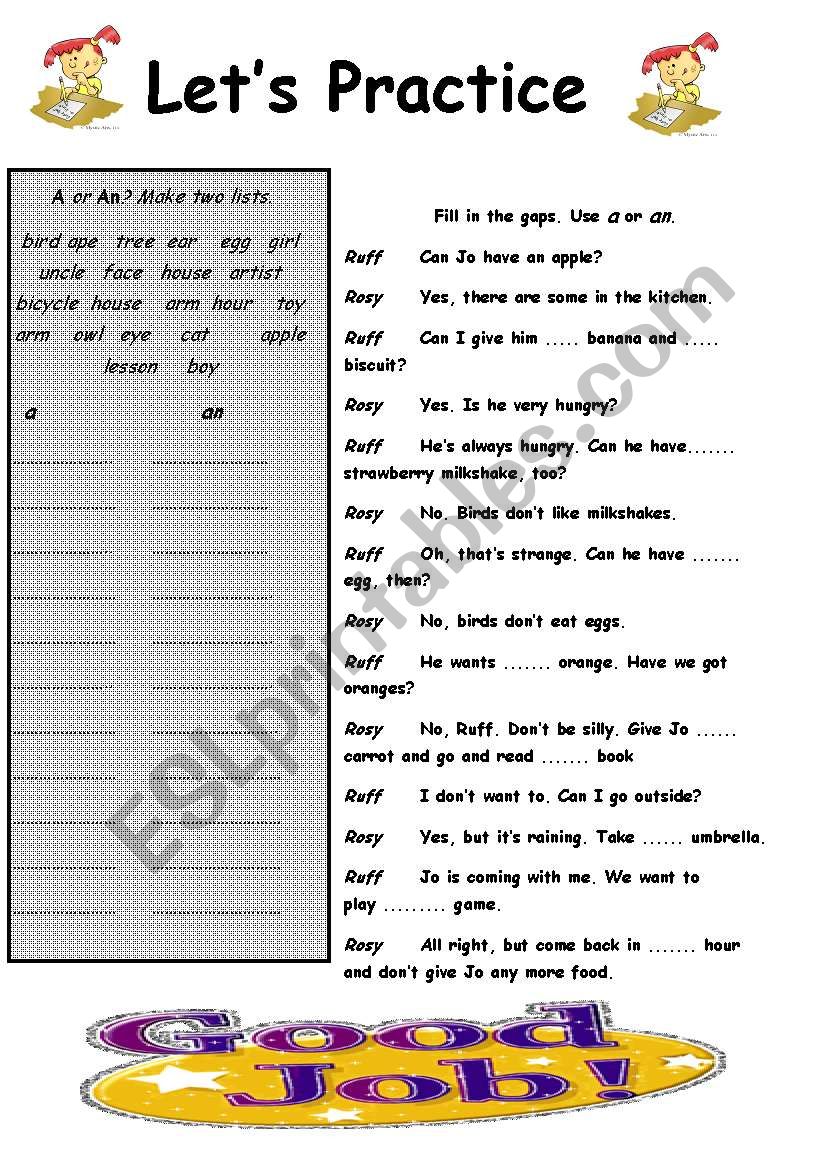 A/ an worksheet