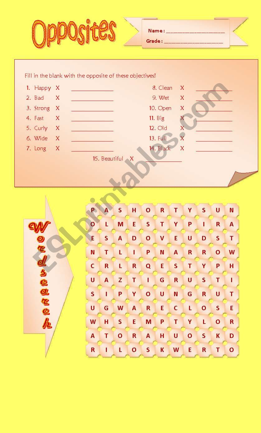 The Opposites worksheet