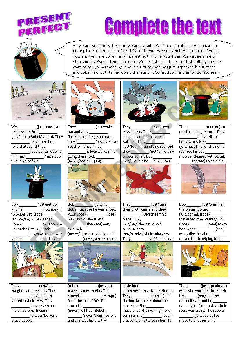 Present perfect - fill in worksheet