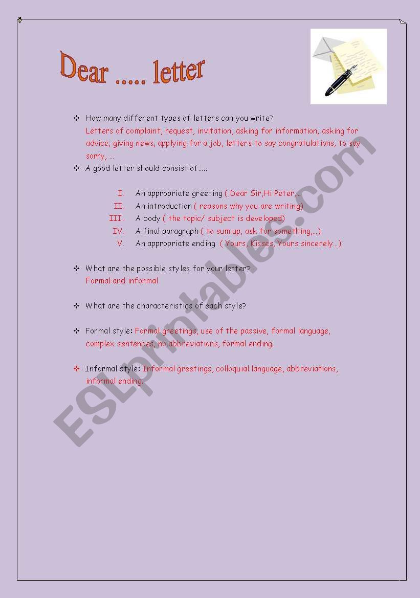 Dear Letter (1) worksheet
