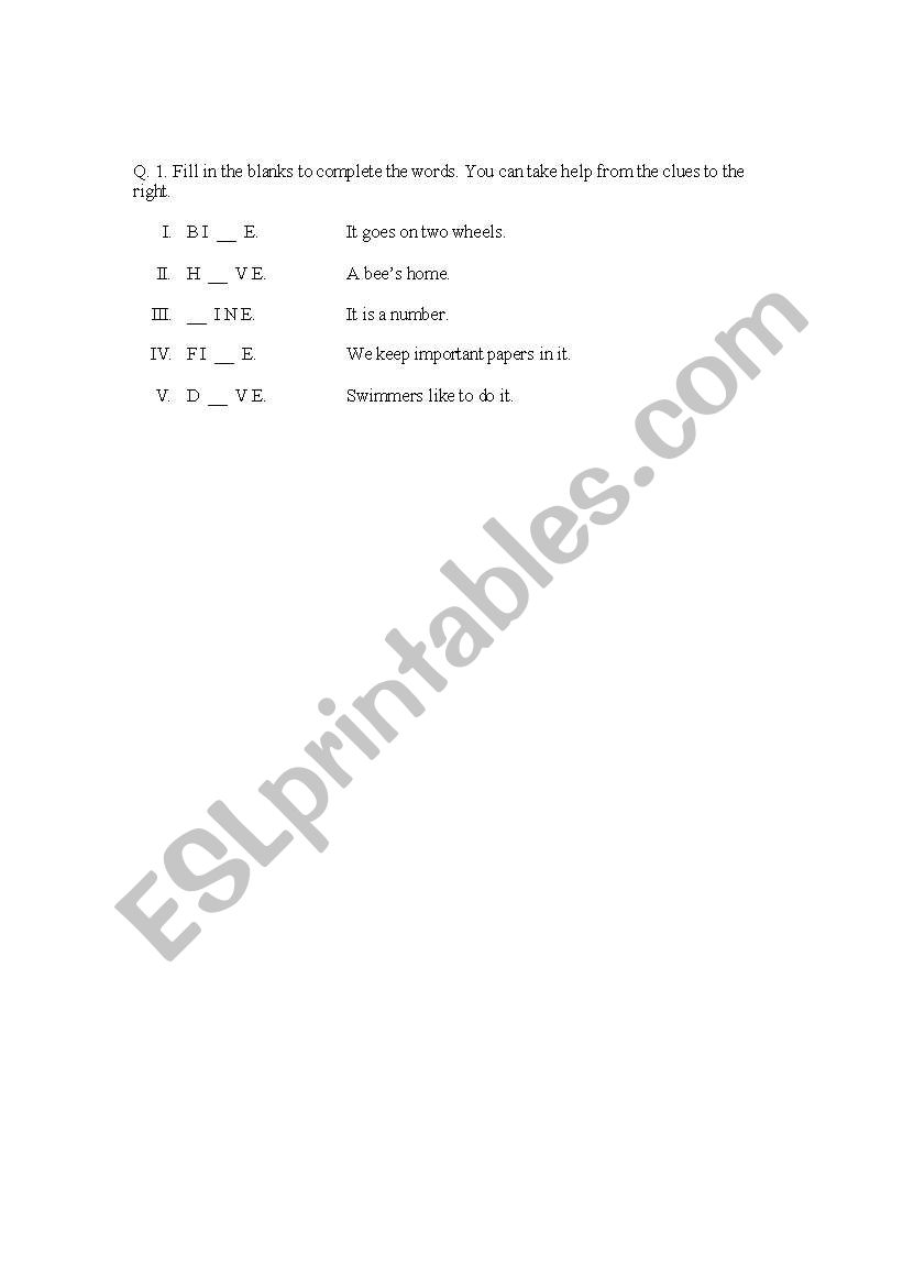 Spelling worksheet