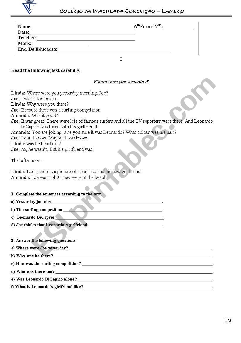English test worksheet
