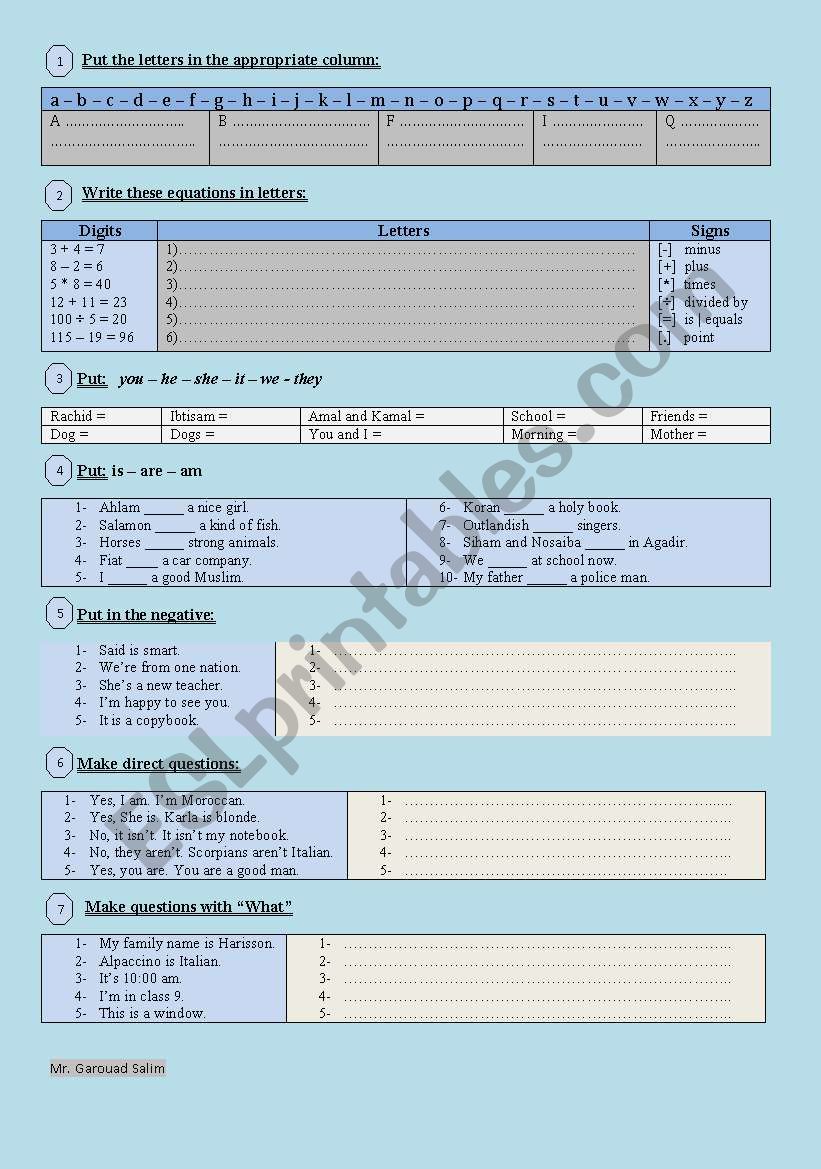 easy exercises on be+pronouns worksheet