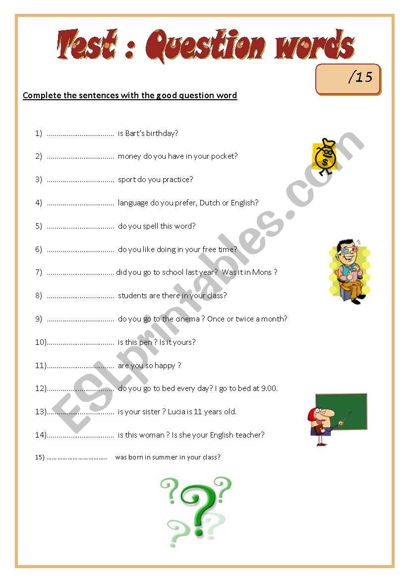 Test - Question words  worksheet