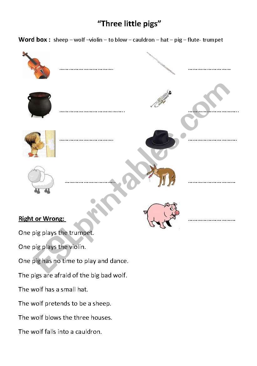 Three little pigs worksheet