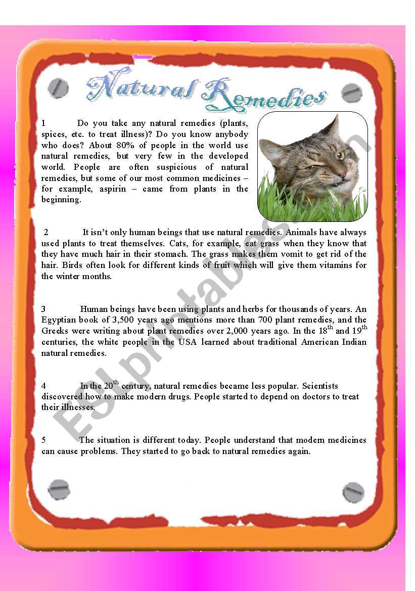 Reading - Natural Remedies worksheet