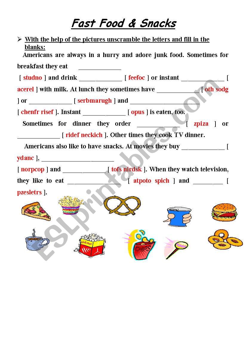 Fast Food & Snacks worksheet