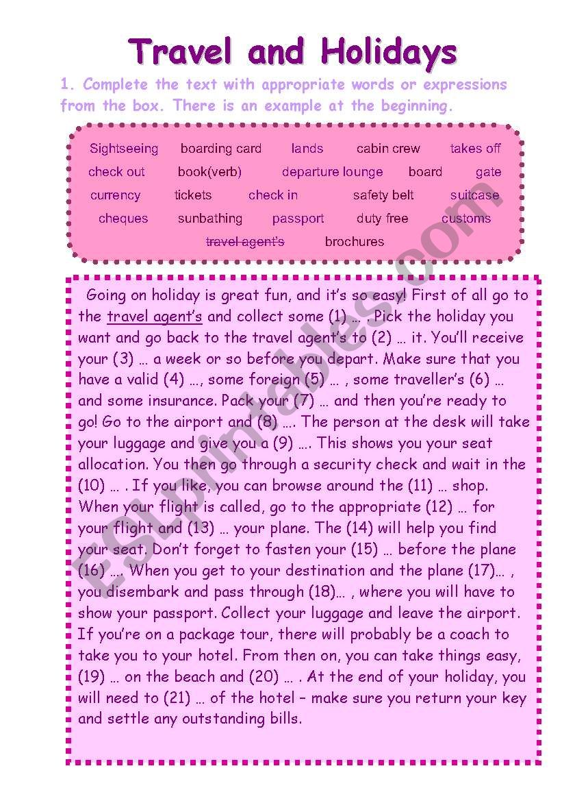 Travel and Holidays worksheet