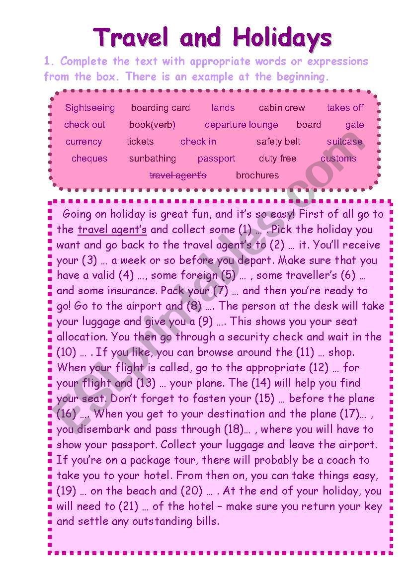 Travel and Holidays worksheet