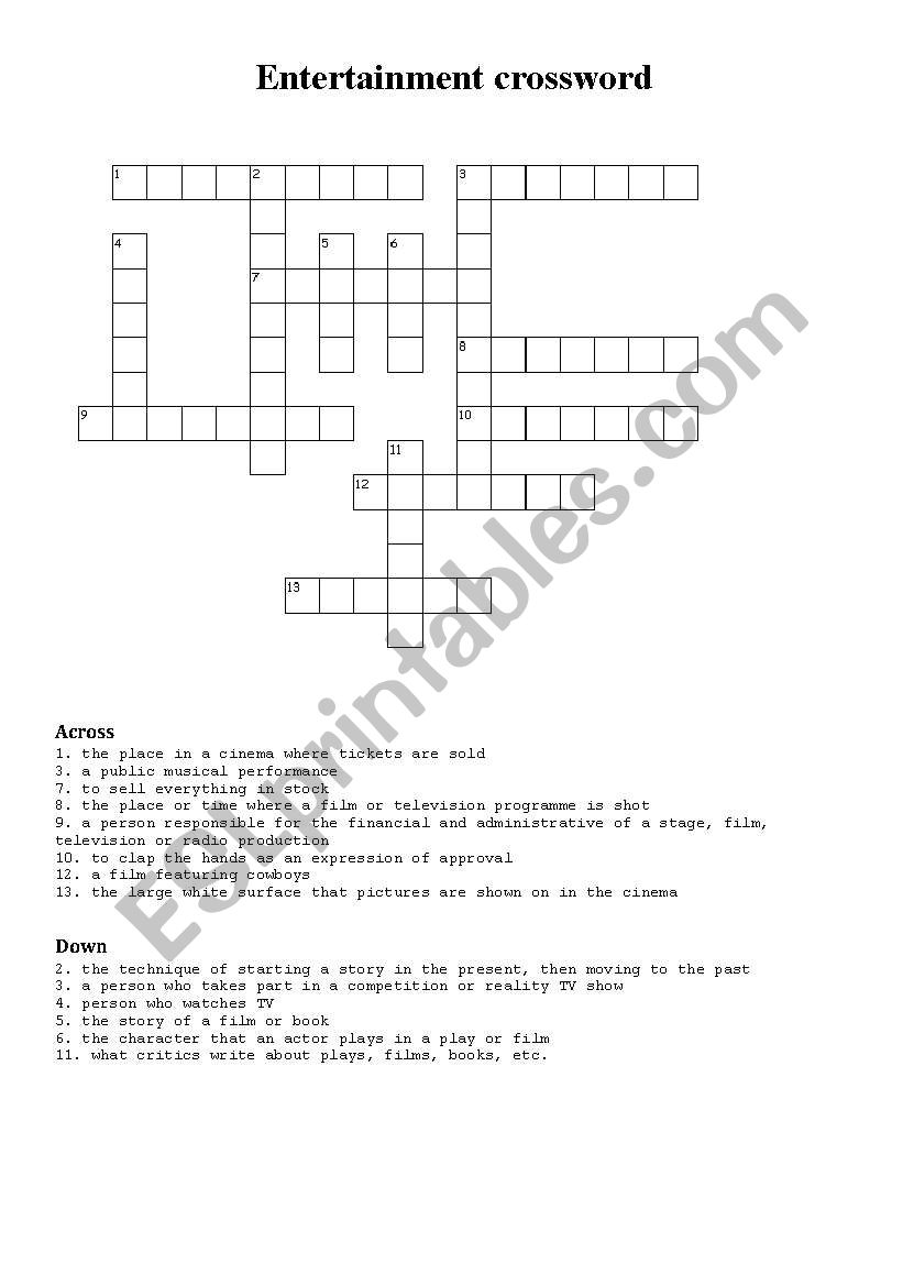 Entertainment crossword worksheet